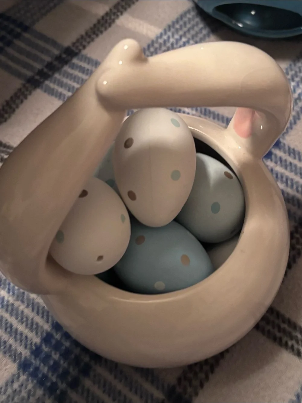 Ceramic Bunny Bowl with Pastel Polka-Dot Eggs - White by